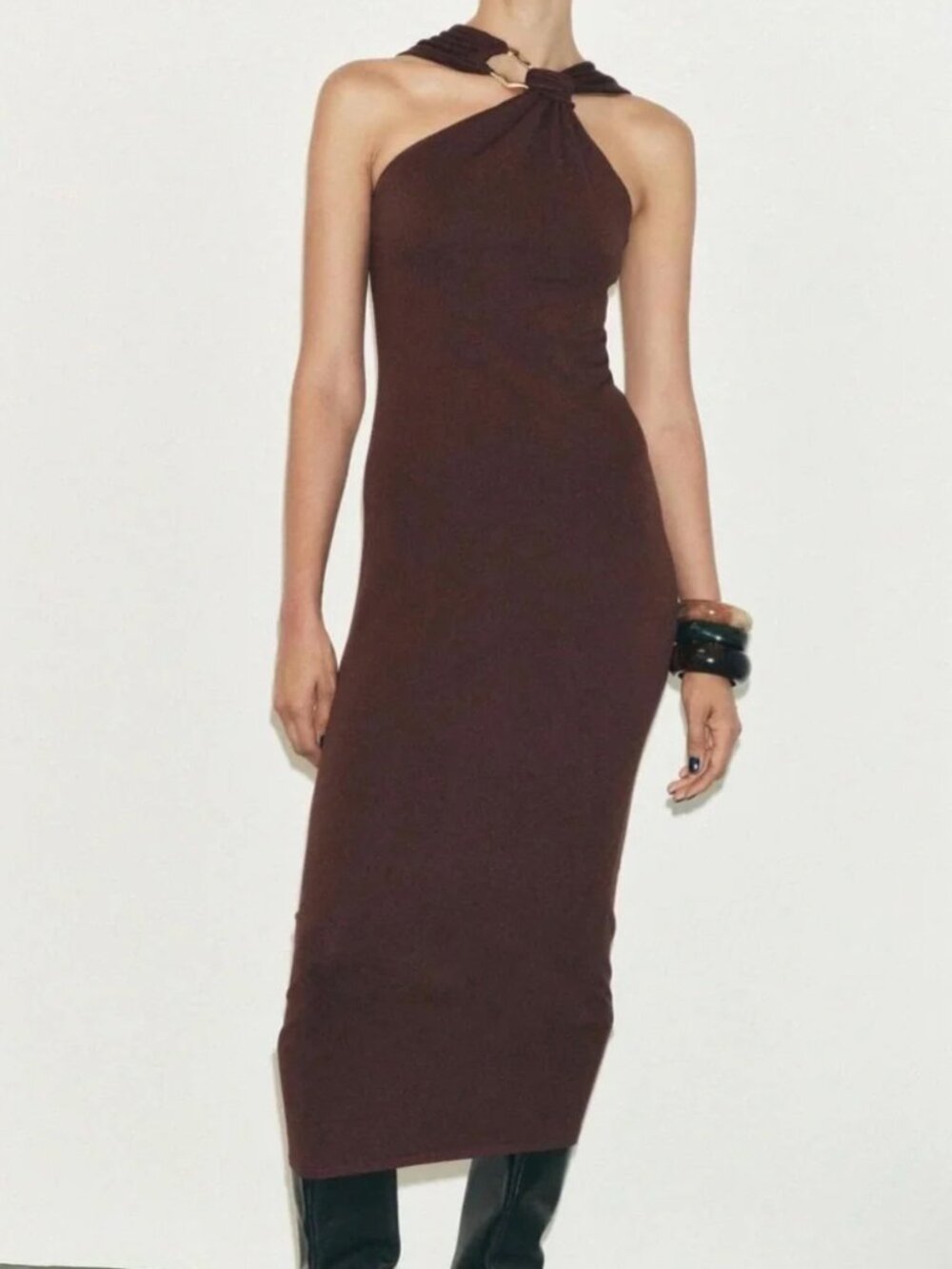 Zara Midi KNOTTED DRESS WITH GOLDEN APPLIQUE